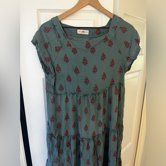 Natural Life Berkley Maxi Dress Teal Folk Floral Tiered Square Neckline - Picture 5 of 7